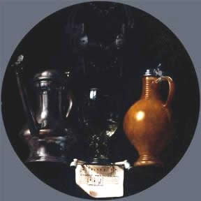 Emblematic still life with can, glass, jar and bridle